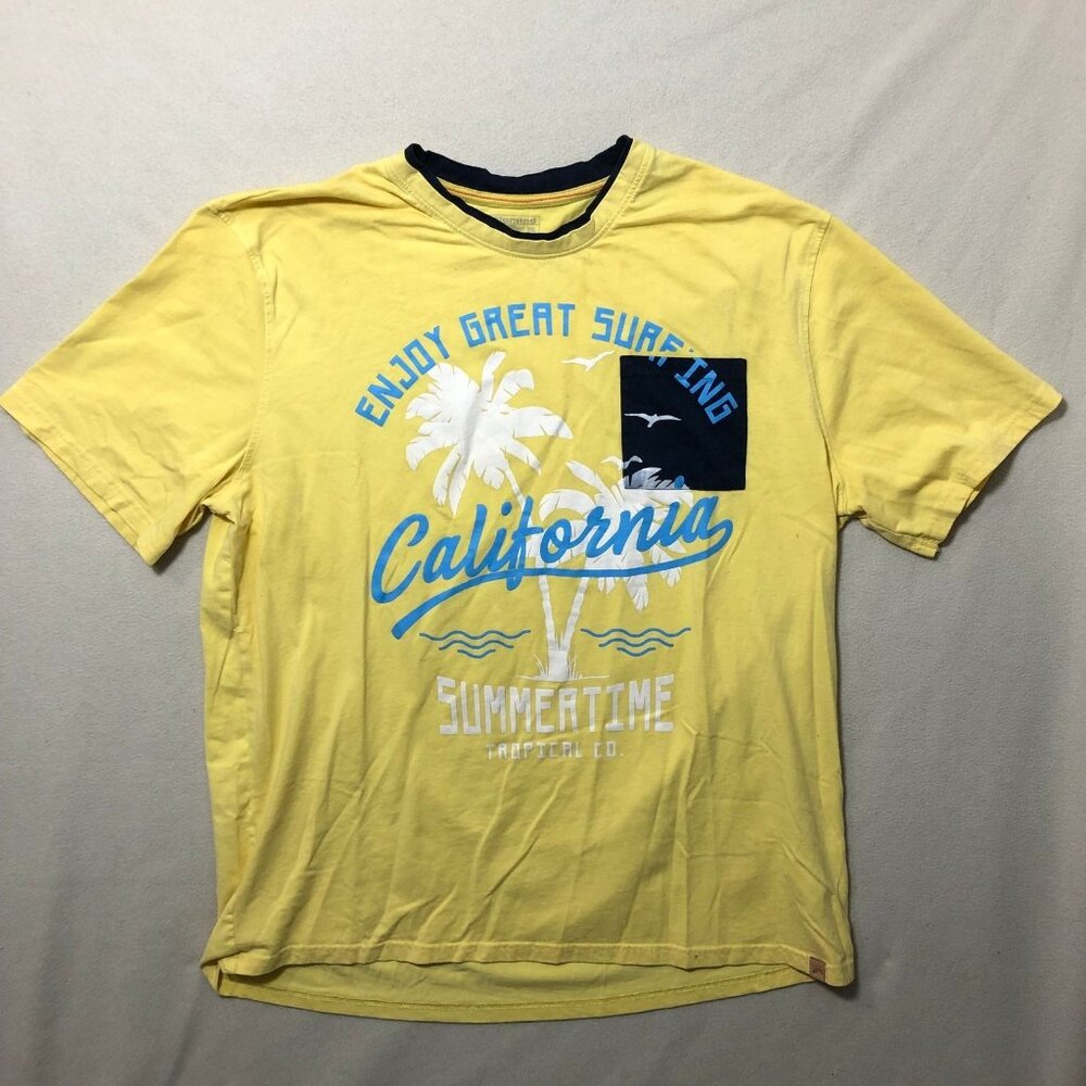 Blumind T-Shirt Mens XXL Yellow California Graphic Pocket Short Sleeve Tee